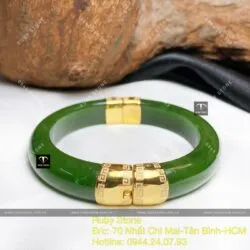 Vòng tay Ngọc bích Canada xanh lá, khóa hộp vàng 18k - Hình ảnh 8