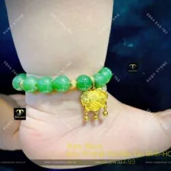 Vòng ngọc bích Canada mix khoá trường mệnh, vàng 18k cho bé yêu