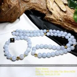 Bộ sản phẩm vòng cổ và vòng chuỗi Lam Ngọc Myanmar 9,4 ly, bi vàng 18k - Hình ảnh 4