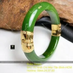 Vòng tay Ngọc bích Canada xanh lá, khóa hộp vàng 18k - Hình ảnh 3