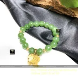 Vòng ngọc bích Canada mix khoá trường mệnh, vàng 18k cho bé yêu - Hình ảnh 4