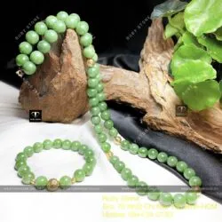 Bộ sản phẩm Vòng cổ và vòng tay Ngọc bích Canada 10 ly, bi vàng 18k Bộ sản phẩm Vòng cổ và vòng tay Ngọc bích Canada 10 ly, bi vàng 18k