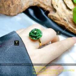 Nhẫn hoa mẫu đơn Ngọc cẩm thạch sơn thuỷ, vàng 18k - Hình ảnh 5