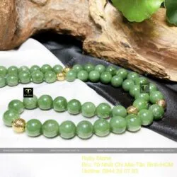 Chuỗi cổ Ngọc bích Canada 10 ly, bi vàng 18k - Ảnh 2
