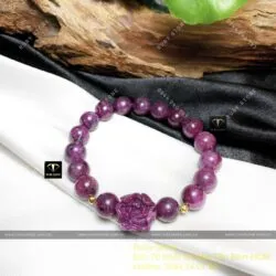 Vòng tay Ruby Nam Phi mix hoa mẫu đơn, bi vàng 18k - Hình ảnh 6