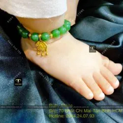 Vòng ngọc bích Canada mix khoá trường mệnh, vàng 18k cho bé yêu