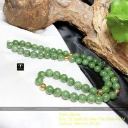 Chuỗi cổ Ngọc bích Canada 10 ly, bi vàng 18k - Ảnh 7