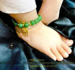 Vòng ngọc bích Canada mix khoá trường mệnh, vàng 18k cho bé yêu - Hình ảnh 6