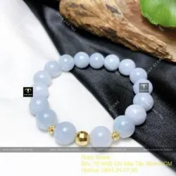 Vòng chuỗi tay Lam Ngọc cẩm thạch Myanmar 9,4 ly, bi vàng 18k - Ảnh 6