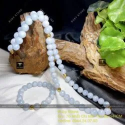 Bộ sản phẩm vòng cổ và vòng chuỗi Lam Ngọc Myanmar 9,4 ly, bi vàng 18k - Hình ảnh 6