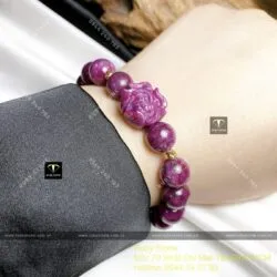 Vòng tay Ruby Nam Phi mix hoa mẫu đơn, bi vàng 18k - Hình ảnh 5