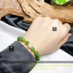 Vòng chuỗi Ngọc Bích Canada 8 ly mix charm vàng 18k
