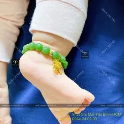 Vòng ngọc bích Canada mix khoá trường mệnh, vàng 18k cho bé yêu - Hình ảnh 11