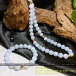 Bộ sản phẩm vòng cổ và vòng chuỗi Lam Ngọc Myanmar 9,4 ly, bi vàng 18k - Hình ảnh 8