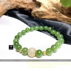 Vòng chuỗi Ngọc Bích Canada 8 ly mix charm vàng 18k - Hình ảnh 5