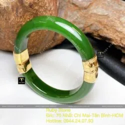 Vòng tay Ngọc bích Canada xanh lá, khóa hộp vàng 18k - Hình ảnh 2