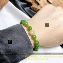 Vòng chuỗi Ngọc Bích Canada 8 ly mix charm vàng 18k - Hình ảnh 6