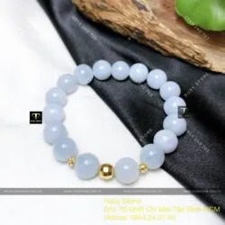 Vòng chuỗi tay Lam Ngọc cẩm thạch Myanmar 9,4 ly, bi vàng 18k - Ảnh 4