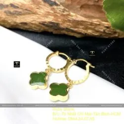 Khuyên tai cỏ bốn cánh Ngọc bích Canada, vàng 18k Khuyên tai cỏ bốn cánh Ngọc bích Canada, vàng 18k