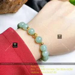 Vòng chuỗi ngọc Cẩm thạch đậu 9 ly mix bi vàng 18k - Hình ảnh 4
