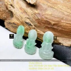 Phật bà Quan Thế Âm Bồ Tát ngọc Cẩm thạch xanh lý táo, KT 30mm - Hình ảnh 5