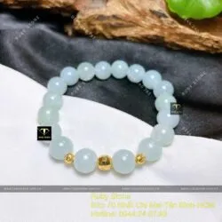Chuỗi ngọc Cẩm thạch xanh lơ 9,4 ly mix bi vàng 18k - Hình ảnh 4