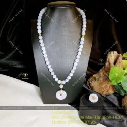 Vòng cổ Ngọc Cẩm thạch Tử La Lan mix Đồng điếu, vàng 18k