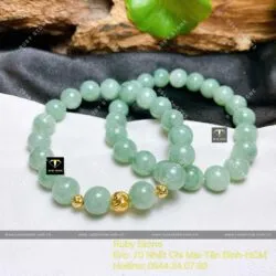 Vòng chuỗi ngọc Cẩm thạch đậu 9 ly mix bi vàng 18k