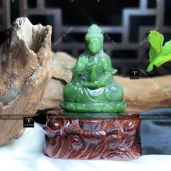 Phật Quán Thế Âm Bồ Tát ngọc bích Canada chạm tay, KT 95x42x68mm (chưa bao gồm đế gỗ)