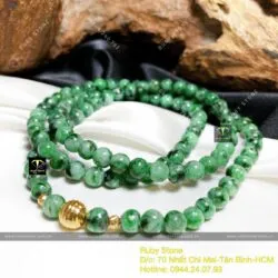 Vòng chuỗi Ngọc cẩm thạch sơn thuỷ Myanmar 6,6 ly mix bi vàng 18k - Hình ảnh 7