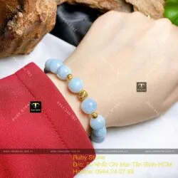 Vòng chuỗi tay Lam ngọc 9,4 ly mix bi vàng 18k