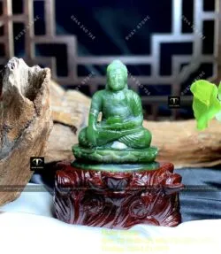 Tượng Phật A Di Đà ngọc bích Canada chạm tay, KT 92x73x45mm (chưa bao gồm đế gỗ) - Hình ảnh 2