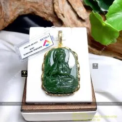 Như Lai Đại Nhật, Phật bản mệnh Ngọc bích tuổi Mùi - Thân chạm tay, vàng 18k - Hình ảnh 3