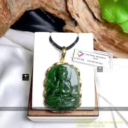Như Lai Đại Nhật, Phật bản mệnh Ngọc bích tuổi Mùi - Thân chạm tay, vàng 18k - Hình ảnh 4
