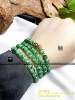 Vòng chuỗi Ngọc cẩm thạch sơn thuỷ Myanmar 6,6 ly mix bi vàng 18k - Hình ảnh 5