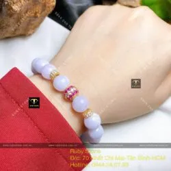 Vòng chuỗi Ngọc tử la lan 10 ly mix charm vàng 18k