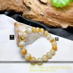 Chuỗi ngọc Cẩm thạch huyết Uyên Ương 9 ly mix bi vàng 18k - Hình ảnh 3