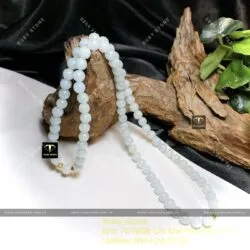 Vòng cổ ngọc Cẩm thạch xanh lơ 9,6 ly mix bi vàng 18k - Hình ảnh 5