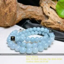 Chuỗi cổ Ngọc cẩm thạch Lam Ngọc 65 hạt 10 ly, khóa bạc - Hình ảnh 5