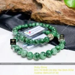 Chuỗi tay ngọc Cẩm thạch sơn thuỷ Myanmar 7 ly mix charm bạc - Hình ảnh 4