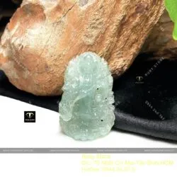 Phật bà Quán Thế Âm Bồ Tát phỉ thuý Lão Lam Thuỷ chạm tay tinh xảo, KT 45mm - Hình ảnh 3