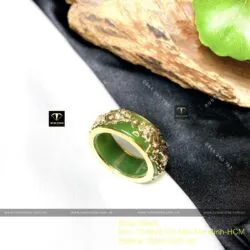 Nhẫn Ngọc bích 8 ly bọc Song Long, vàng 18k - Ảnh 6