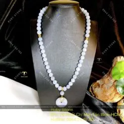 Vòng cổ Ngọc Cẩm thạch Tử La Lan mix Đồng điếu, vàng 18k