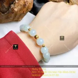 Chuỗi ngọc Cẩm thạch xanh lơ 9,4 ly mix bi vàng 18k