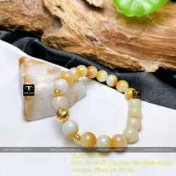 Chuỗi ngọc Cẩm thạch huyết Uyên Ương 9 ly mix bi vàng 18k - Hình ảnh 2