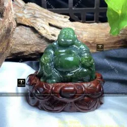 Phật Di Lặc Ngọc bích Canada chạm tay, KT 52x60x47mm (chưa bao gồm đế gỗ)