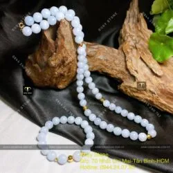 Chuỗi cổ Lam ngọc 9,4 ly mix bi vàng 18k