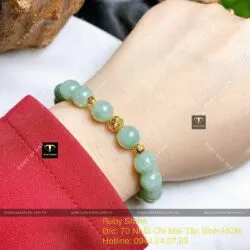 Vòng chuỗi ngọc Cẩm thạch đậu 9 ly mix bi vàng 18k - Hình ảnh 5