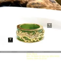 Nhẫn Ngọc bích Canada bọc Rồng chầu châu, vàng 18k