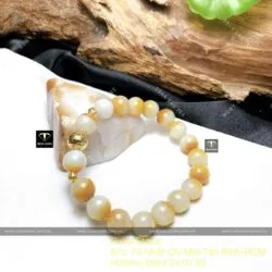 Chuỗi ngọc Cẩm thạch huyết Uyên Ương 9 ly mix bi vàng 18k - Hình ảnh 7